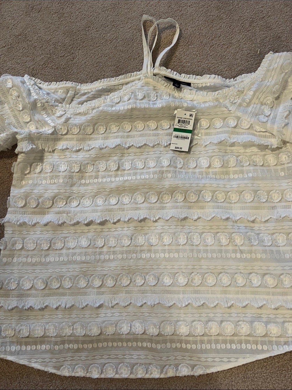 INC International Concepts White Embroidered Off-Shoulder Halter Style Top, NWT